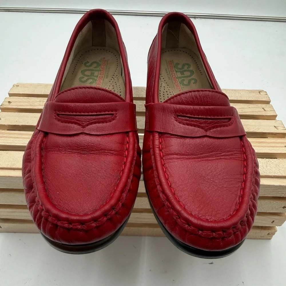 SAS Penny Loafers Tripad Comfort Vintage Red Leather Women's Size 6 W